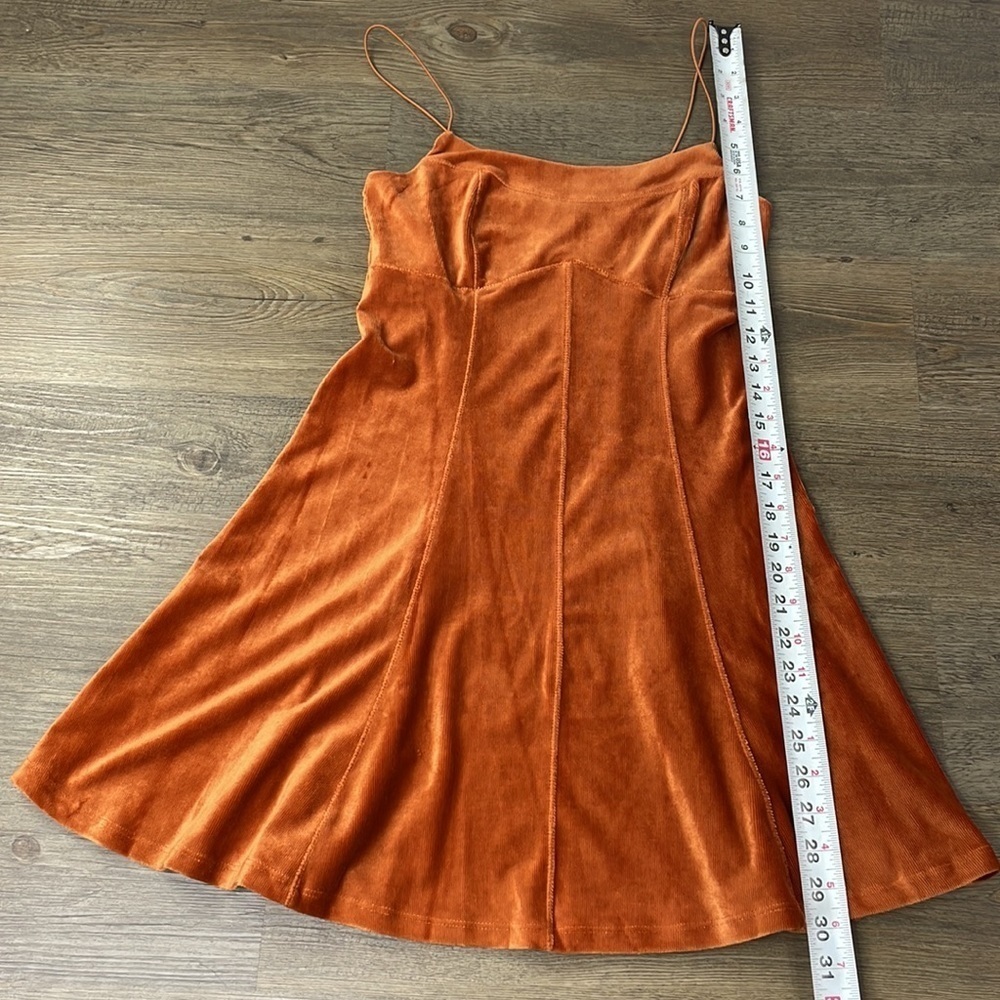 Wild Fable Women’s Orange Rust Ribbed Velvet Spaghetti Strap Mini Dress, size XS - Picture 6 of 12
